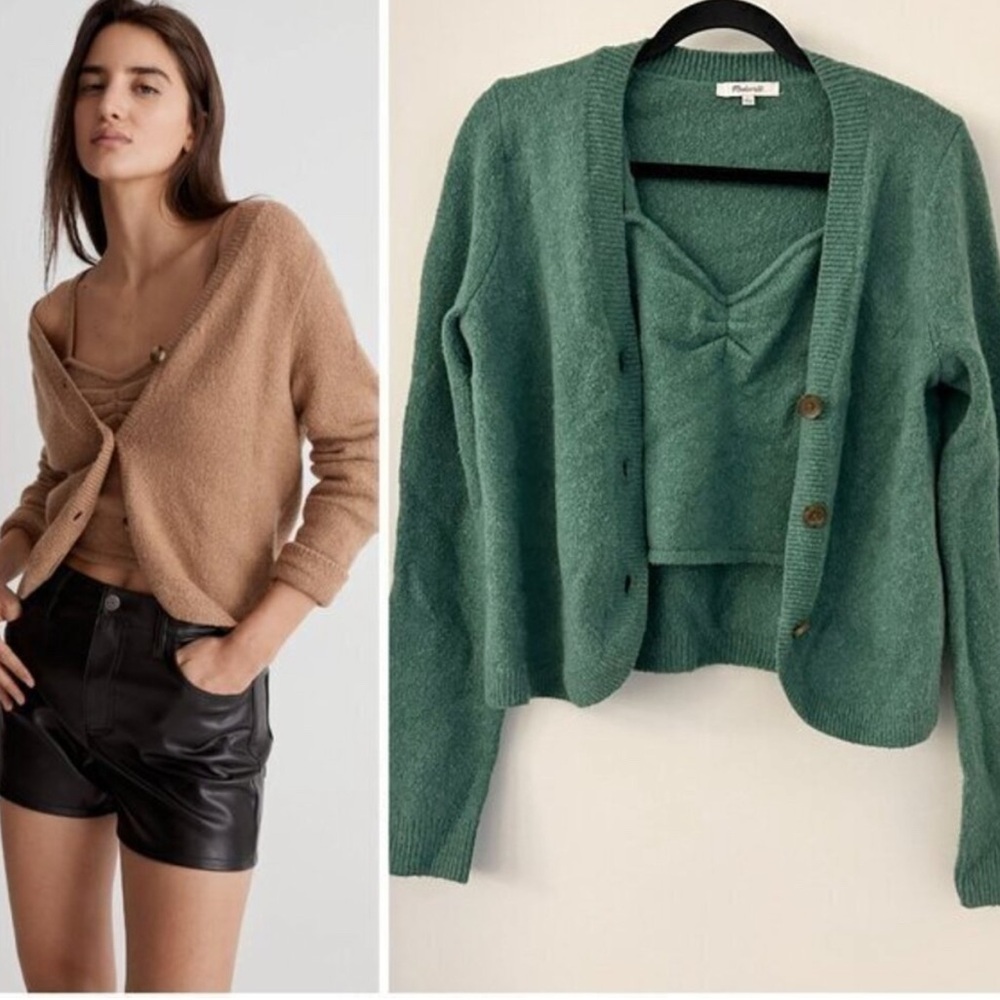 Madewell Haskell Crop Cardigan Sweater & Cami Set in Coziest Textured Yarn (S)